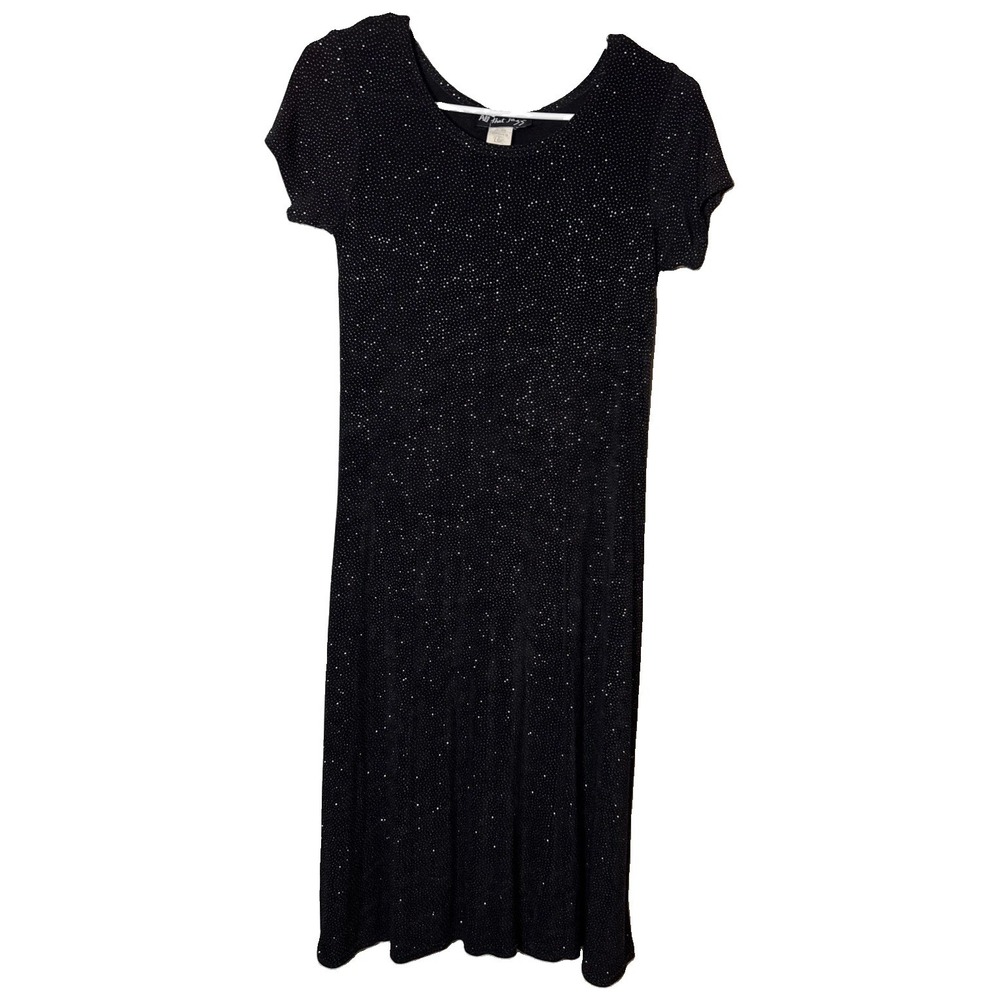 VTG All That Jazz Womens L Black Sparkle Maxi Dress 90s Stretch Party Evening